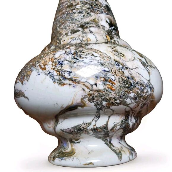 Vtg Sumerbank Turkey YPS VASE Hand Painted Porcelain MCM Bronze Blue Cream Swirl - Picture 6 of 8